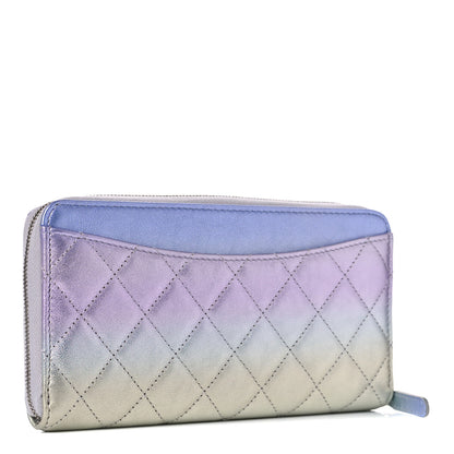 Chanel Gradient Metallic Calfskin Quilted Large Gusset Zip Around Wallet Purple Silver Blue Yellow Purple 3 of 9