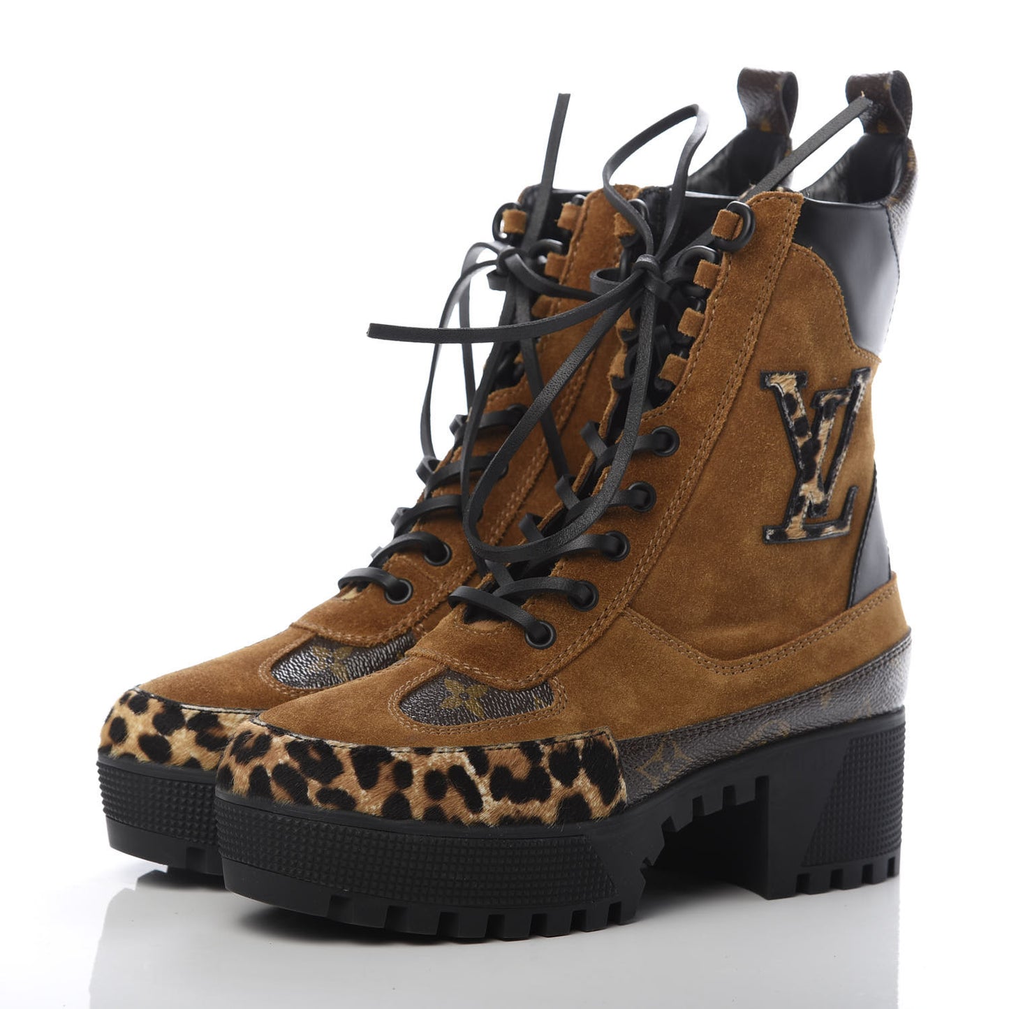 Suede Calfskin Monogram Laureate Platform Desert Boots 36 Cognac