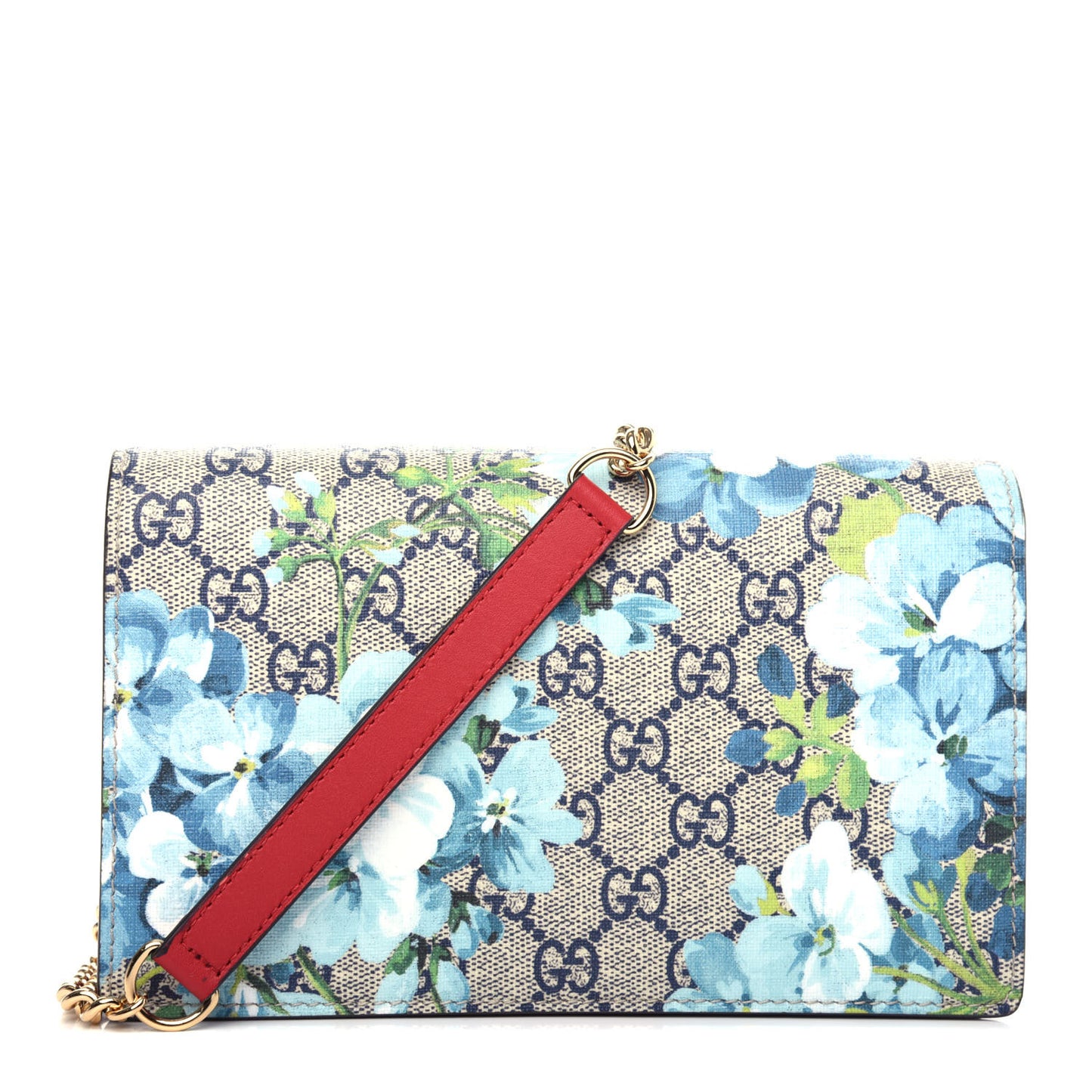 GG Supreme Monogram Blooms Chain Wallet Blue