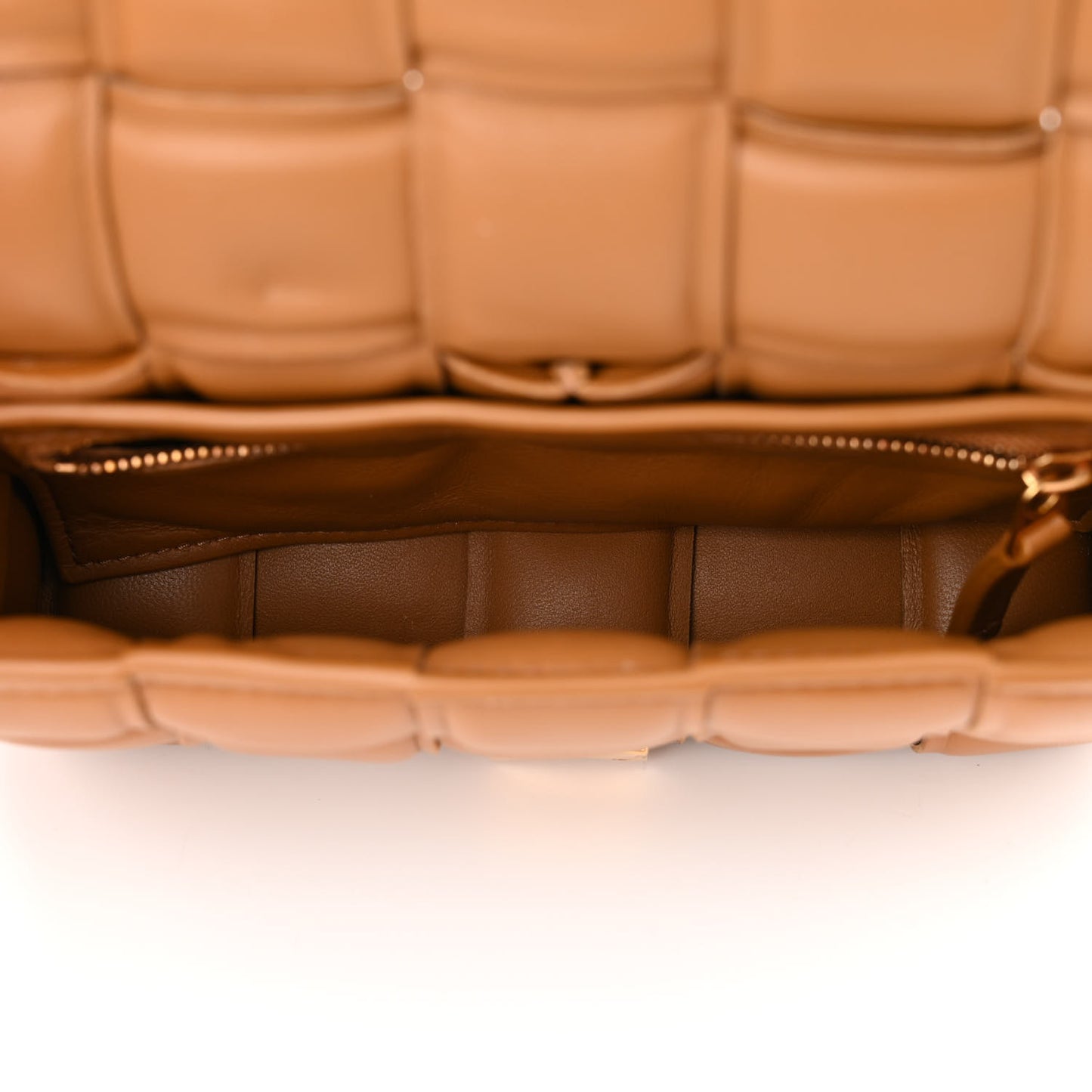Nappa Maxi Intreccio Small Padded Cassette Crossbody Bag Camel