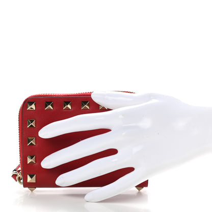 Valentino Garavani Calfskin Rockstud Zip Around Coin Case Card Holder Rosso Valentino 2 of 7