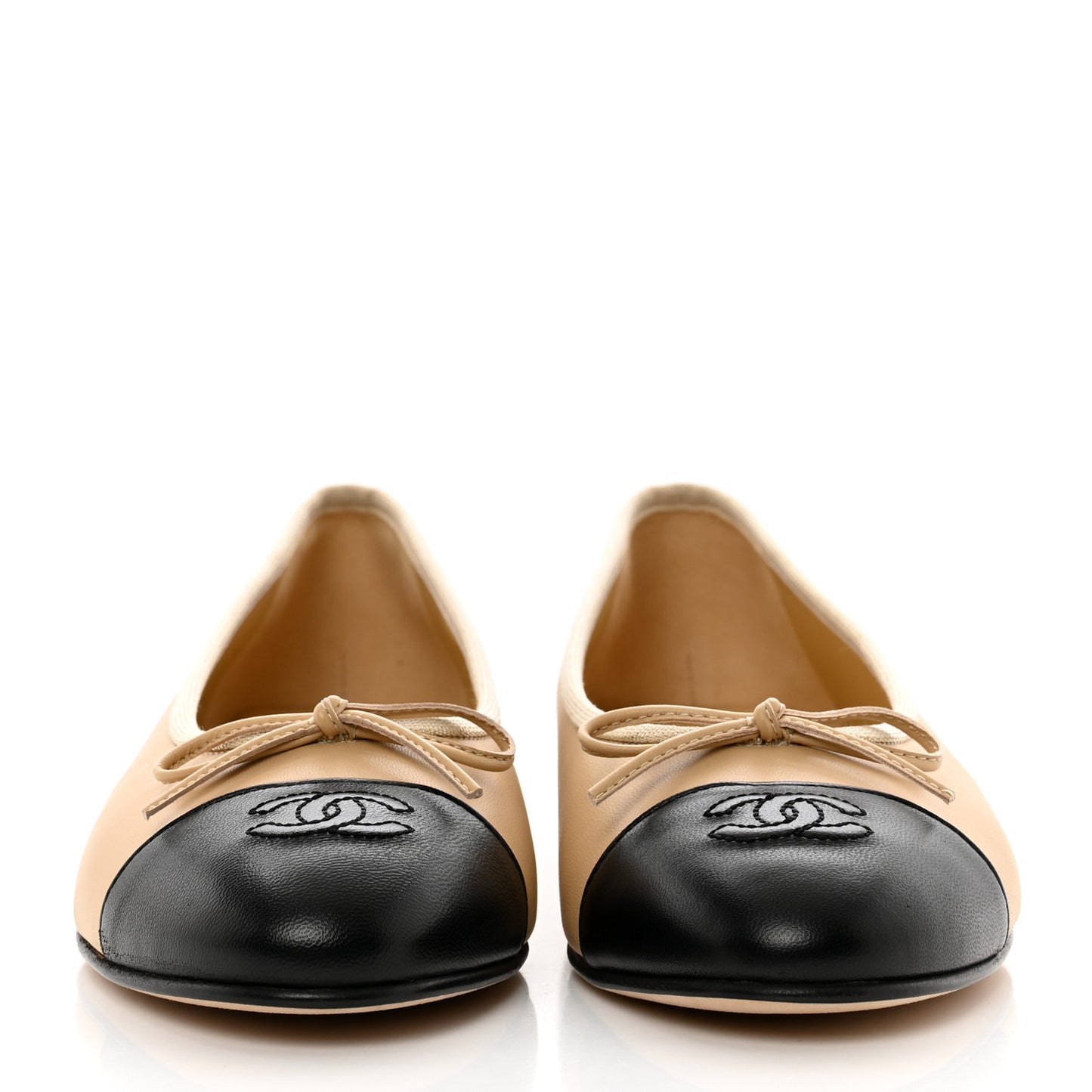 Lambskin Cap Toe Ballerina Flats 39.5 Beige Black