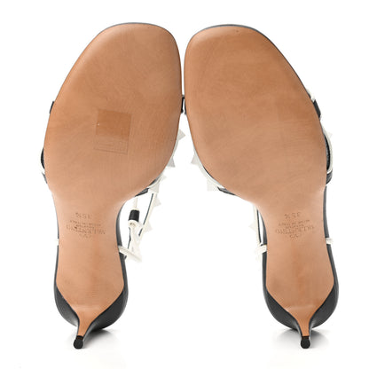 Valentino Garavani Calfskin Free Rockstud Ankle T-Strap Low Heel Sandals 35.5 Black Optic White 5 of 8