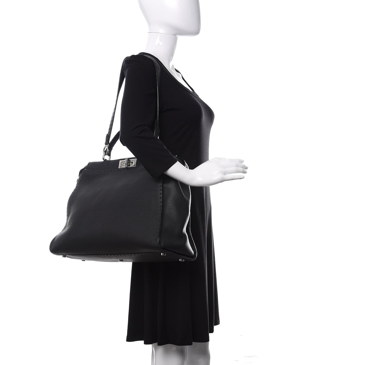 Fendi Cuoio Romano Selleria Bi-Color Large Peekaboo Iconic Satchel Black Mou 3 of 12