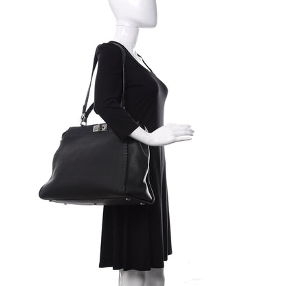 Fendi Cuoio Romano Selleria Bi-Color Large Peekaboo Iconic Satchel Black Mou 3 of 12