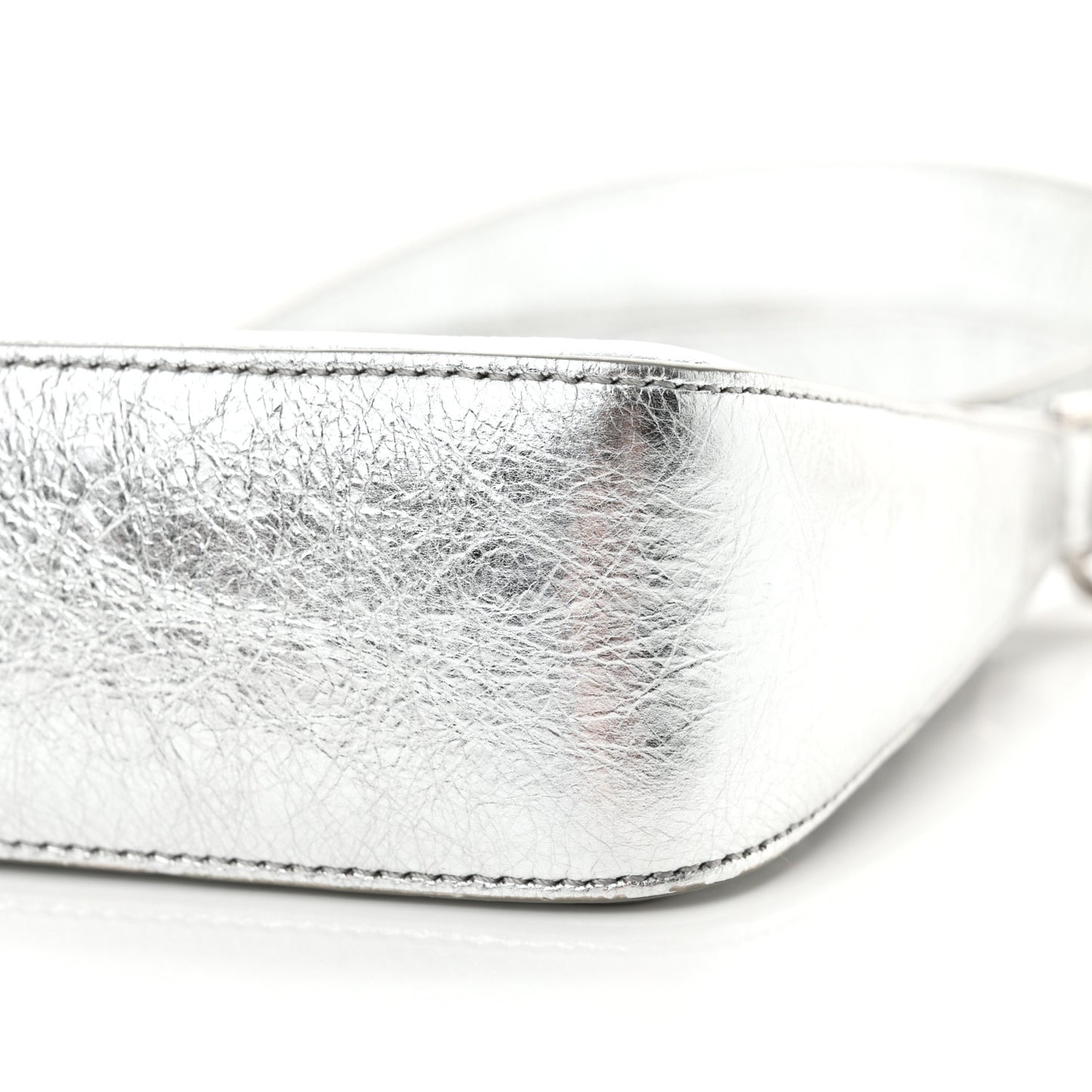 Metallic Calfskin Mini Moon Cut Out Shoulder Bag Silver