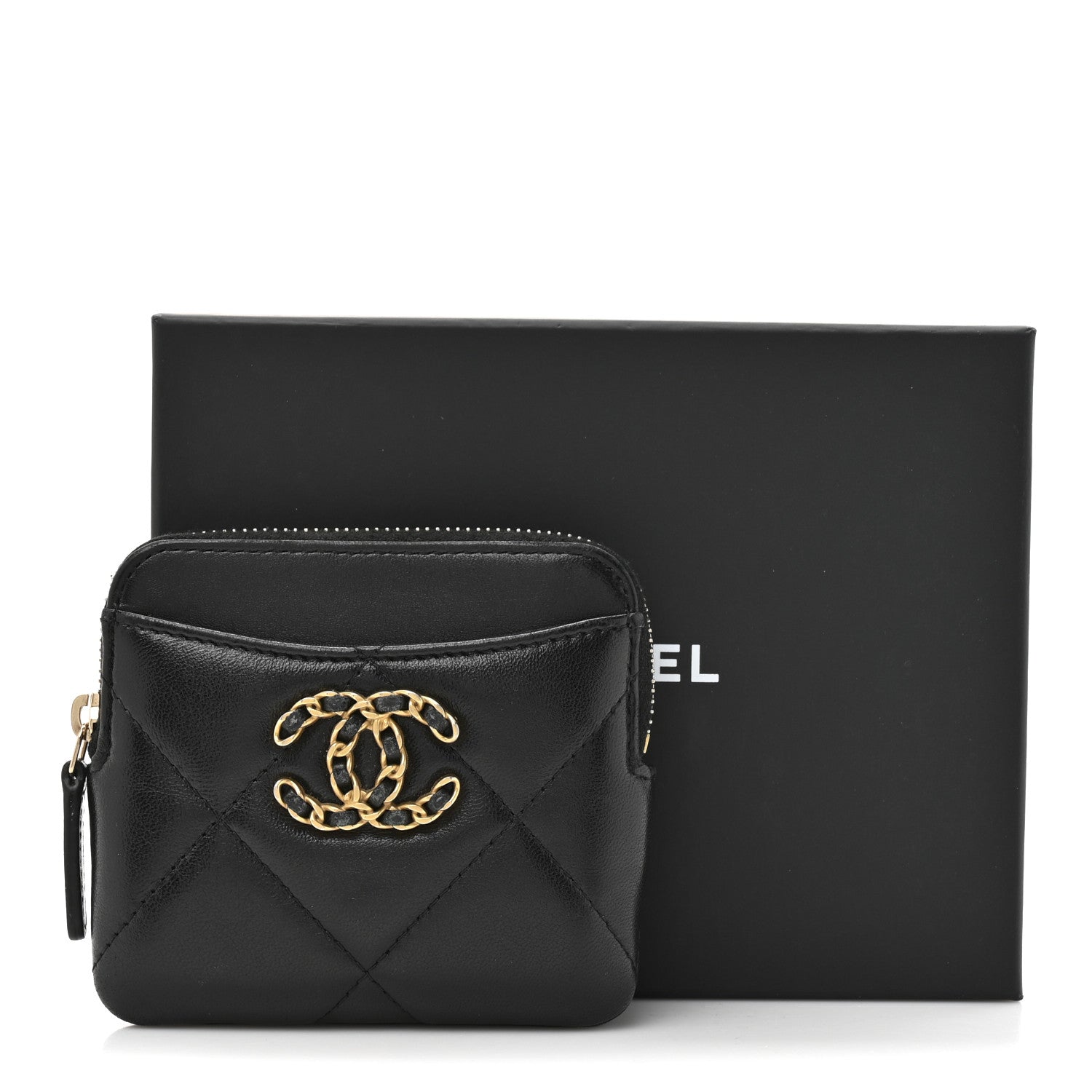 Chanel Lambskin Quilted Chanel 19 Zip Card Holder Wallet Black 10 of 10