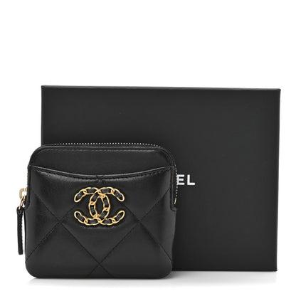 Chanel Lambskin Quilted Chanel 19 Zip Card Holder Wallet Black 10 of 10