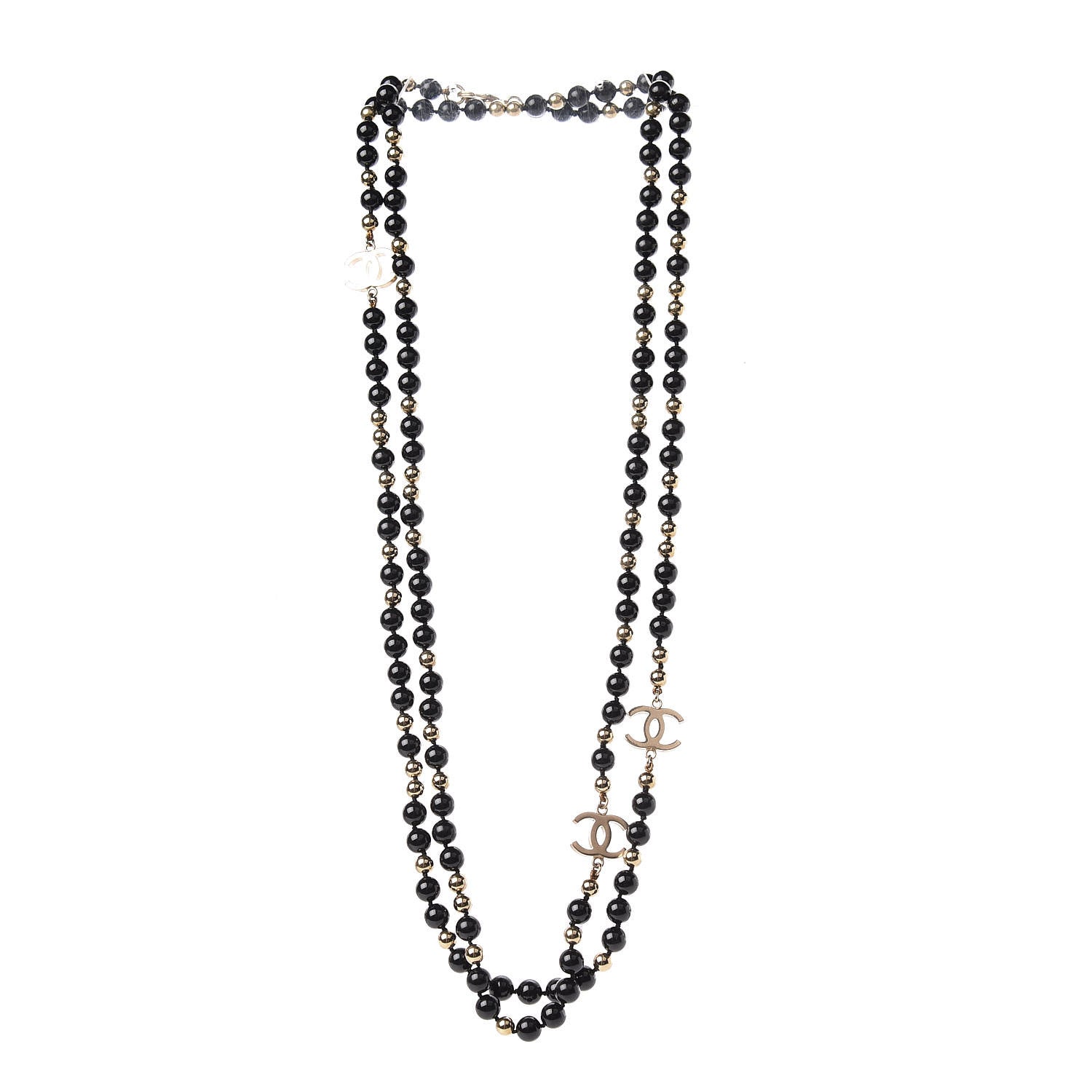 Chanel Beaded CC Long Necklace Black Gold 3 of 6