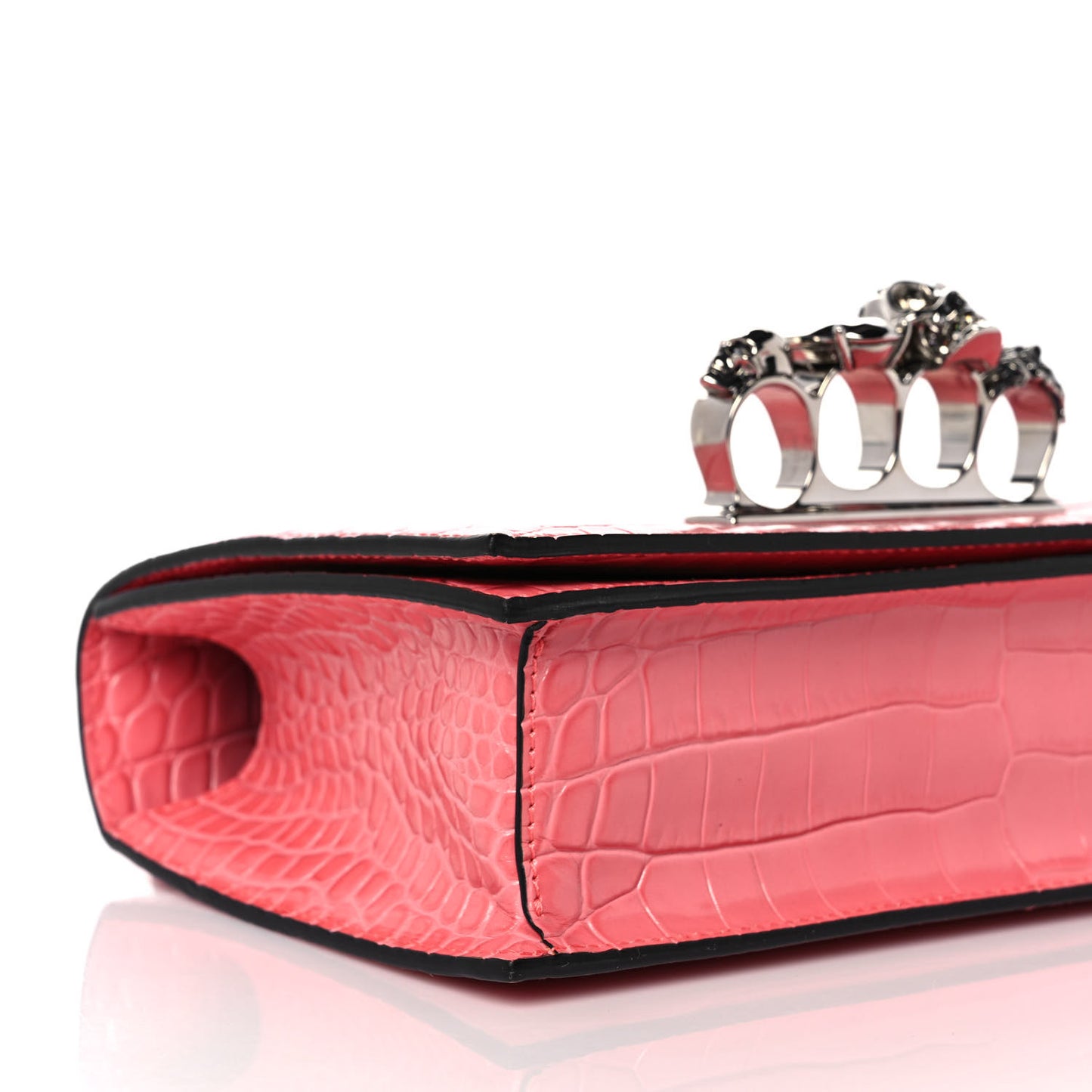 Calfskin Crocodile Embossed Knuckle Shoulder Bag Coral