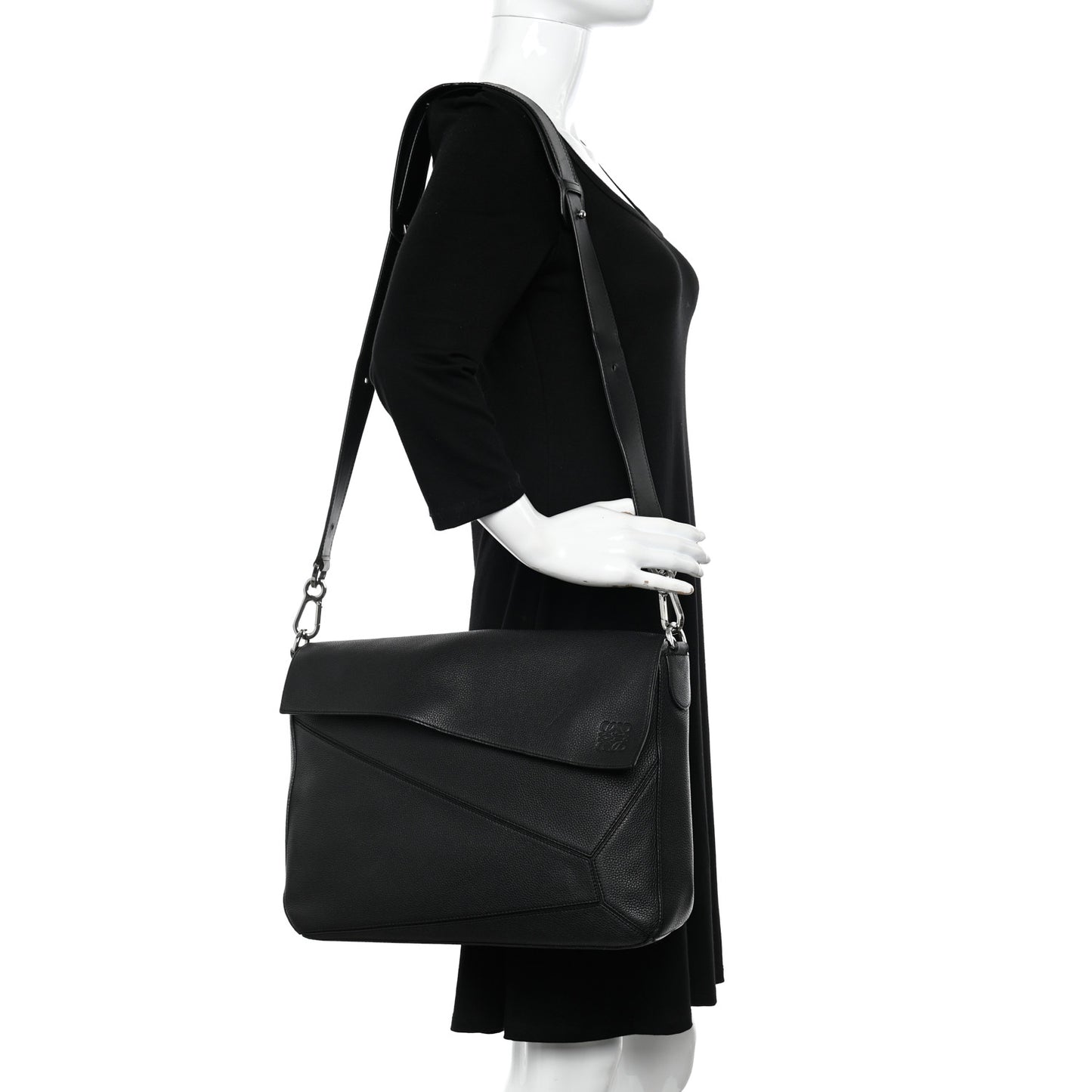 Calfskin Puzzle Messenger Bag Black