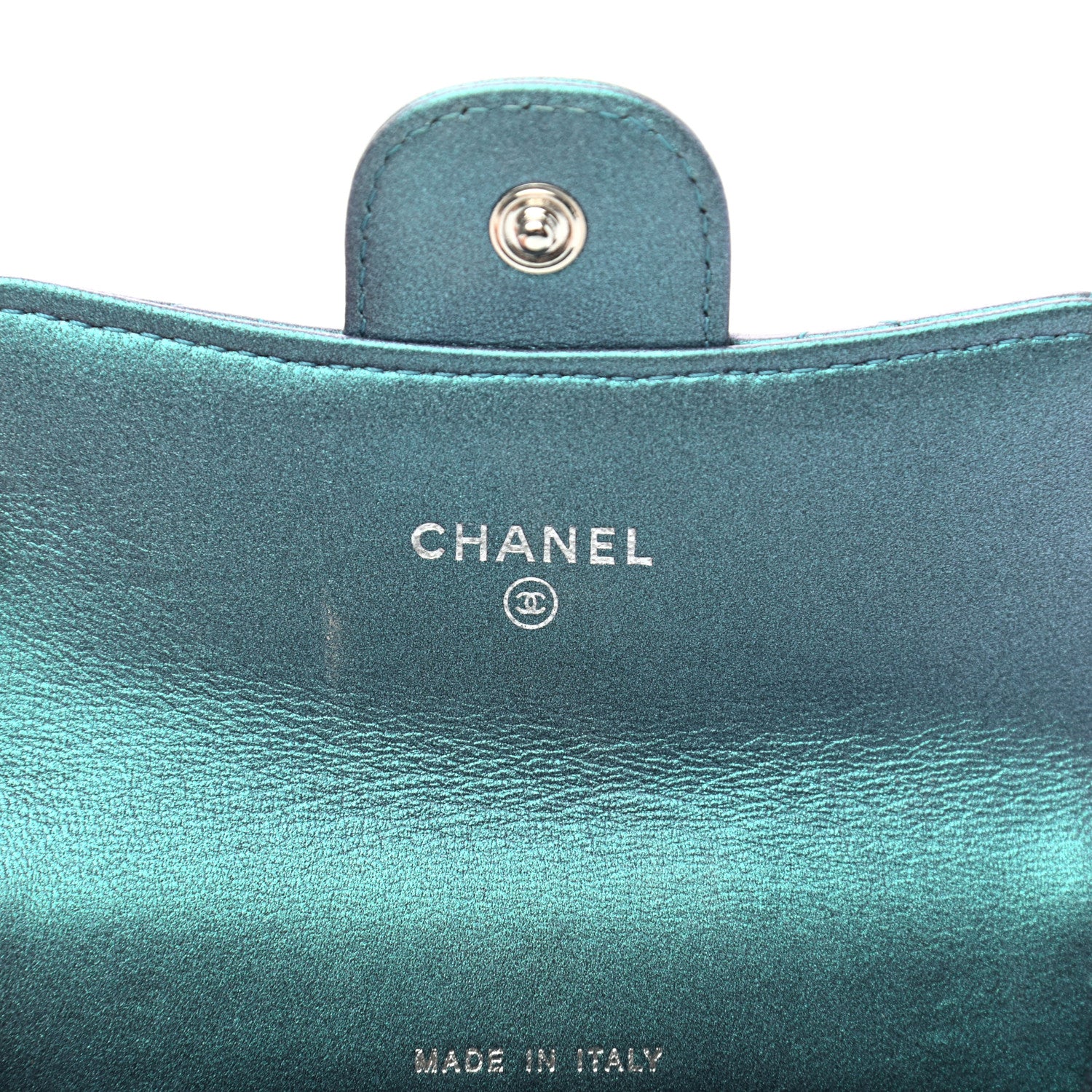 Chanel Iridescent Lambskin Quilted Flap Card Holder Turquoise 11 of 16