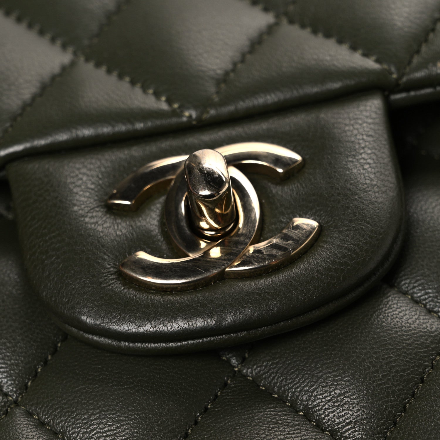 Chanel Lambskin Quilted Medium Double Flap Khaki 11 of 11