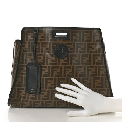Fendi Glazed Fabric Vitello Century FF 1974 Stamp Patch Medium Peekaboo Defender Cover Mogano Panna Black 2 of 9