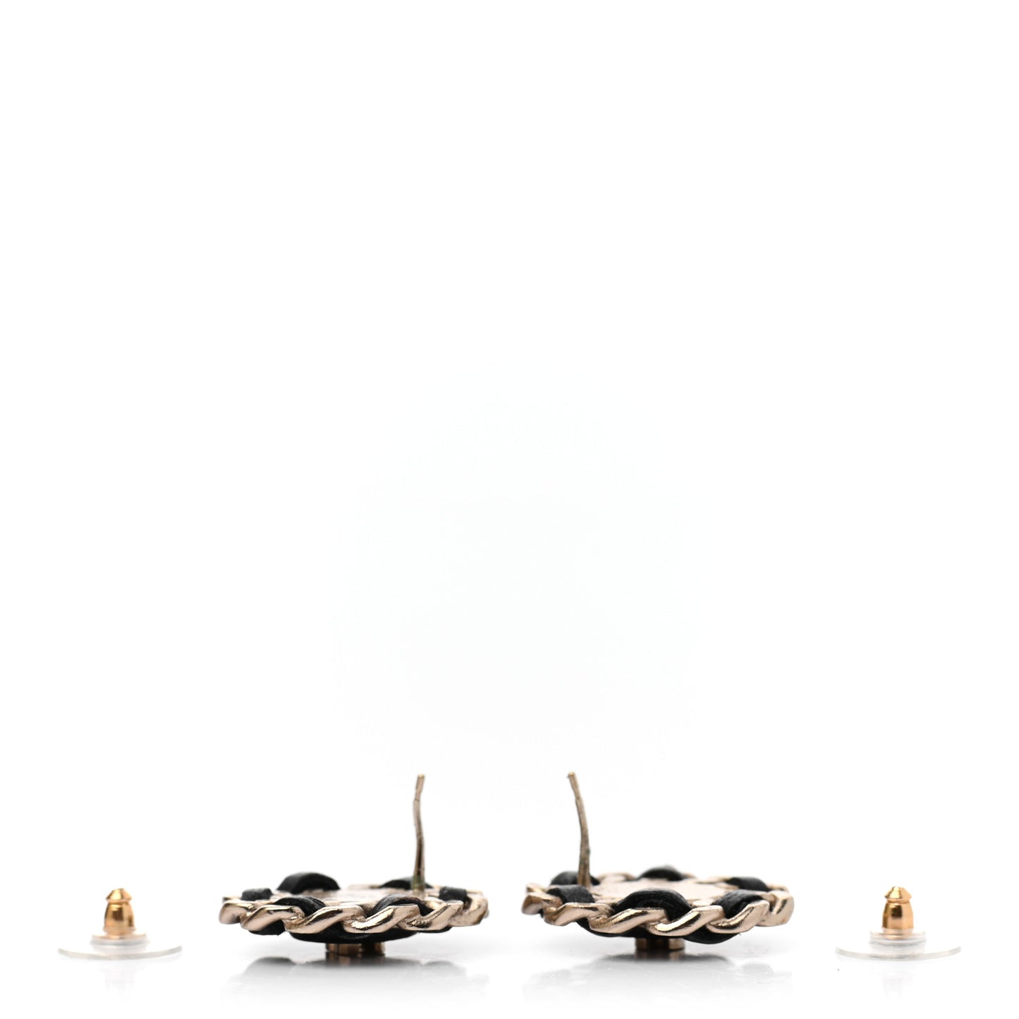 Lambskin Chain Around CC Earrings Light Gold Black