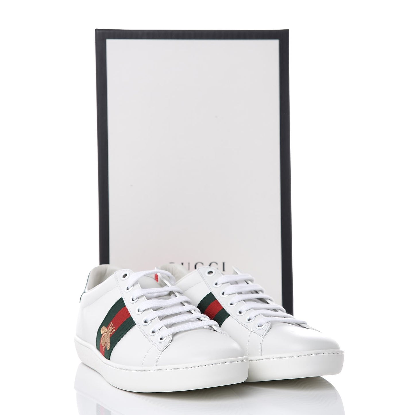 Calfskin Ayers Bee Embroidered Womens Ace Sneakers 37.5 White Green