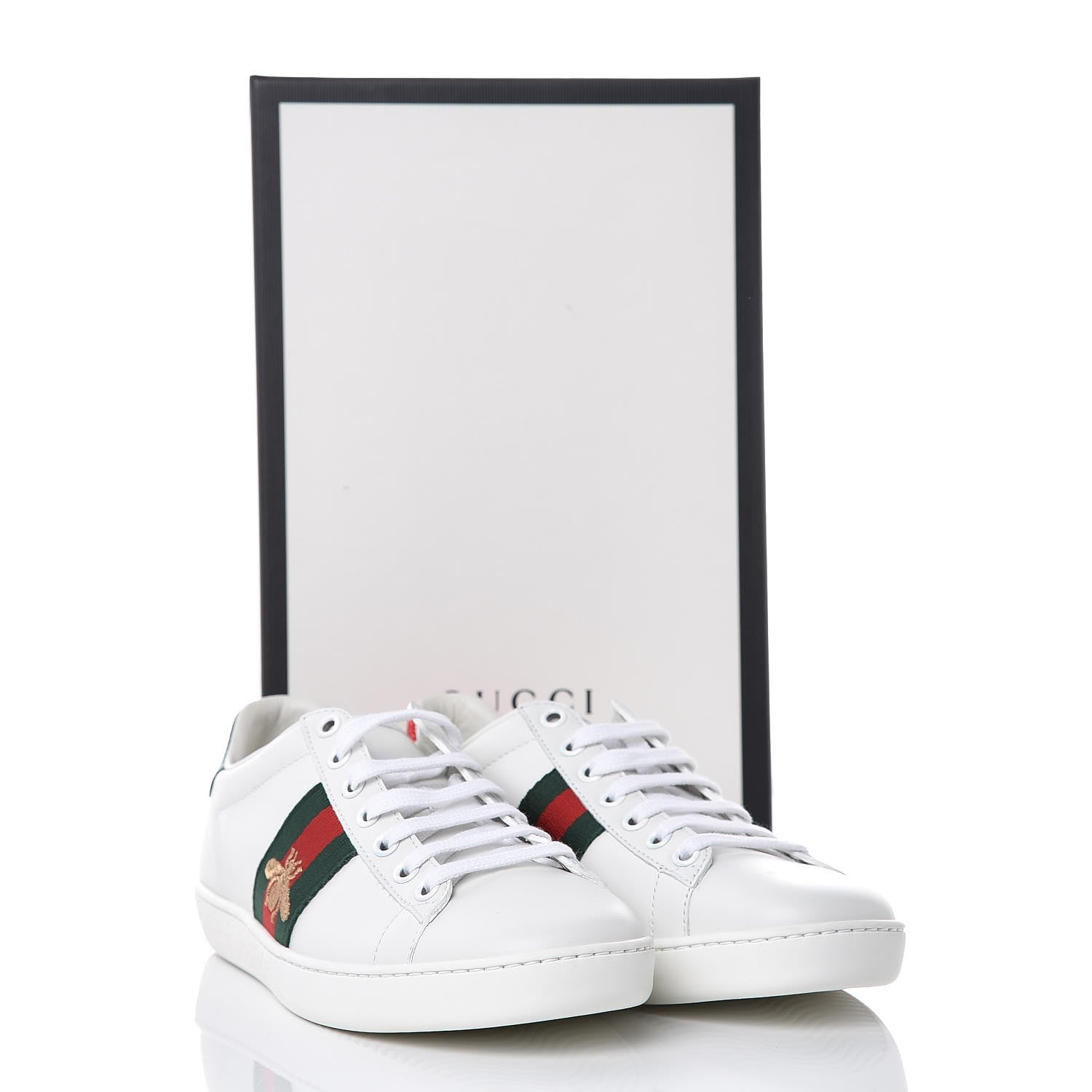 Gucci Calfskin Ayers Bee Embroidered Womens Ace Sneakers 37.5 White Green 9 of 9