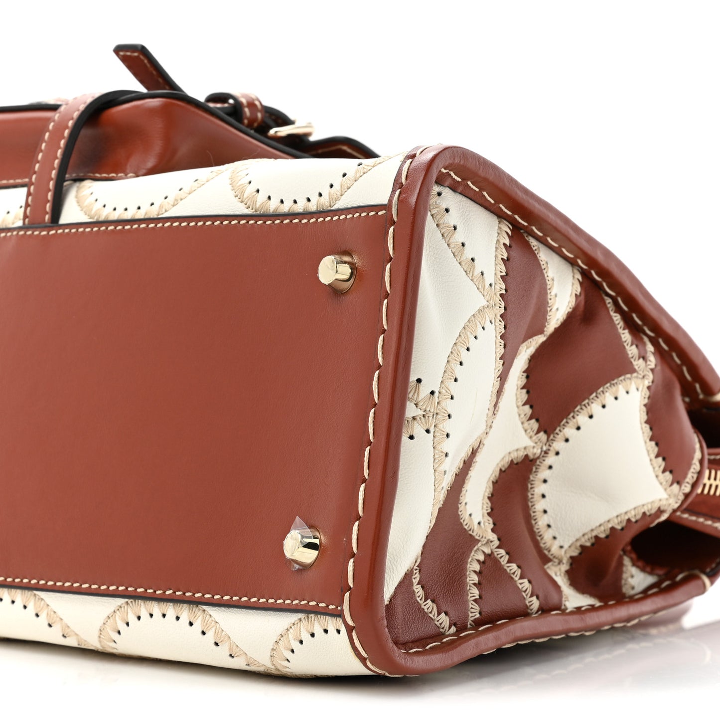 Nappa Shiny Calfskin Scallop Patchwork Medium Edith Day Bag Sepia Brown