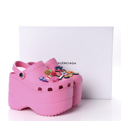 Balenciaga X CROCS Rubber Textured Womens Platform Sandals 37 Rose Bonbon 10 of 10