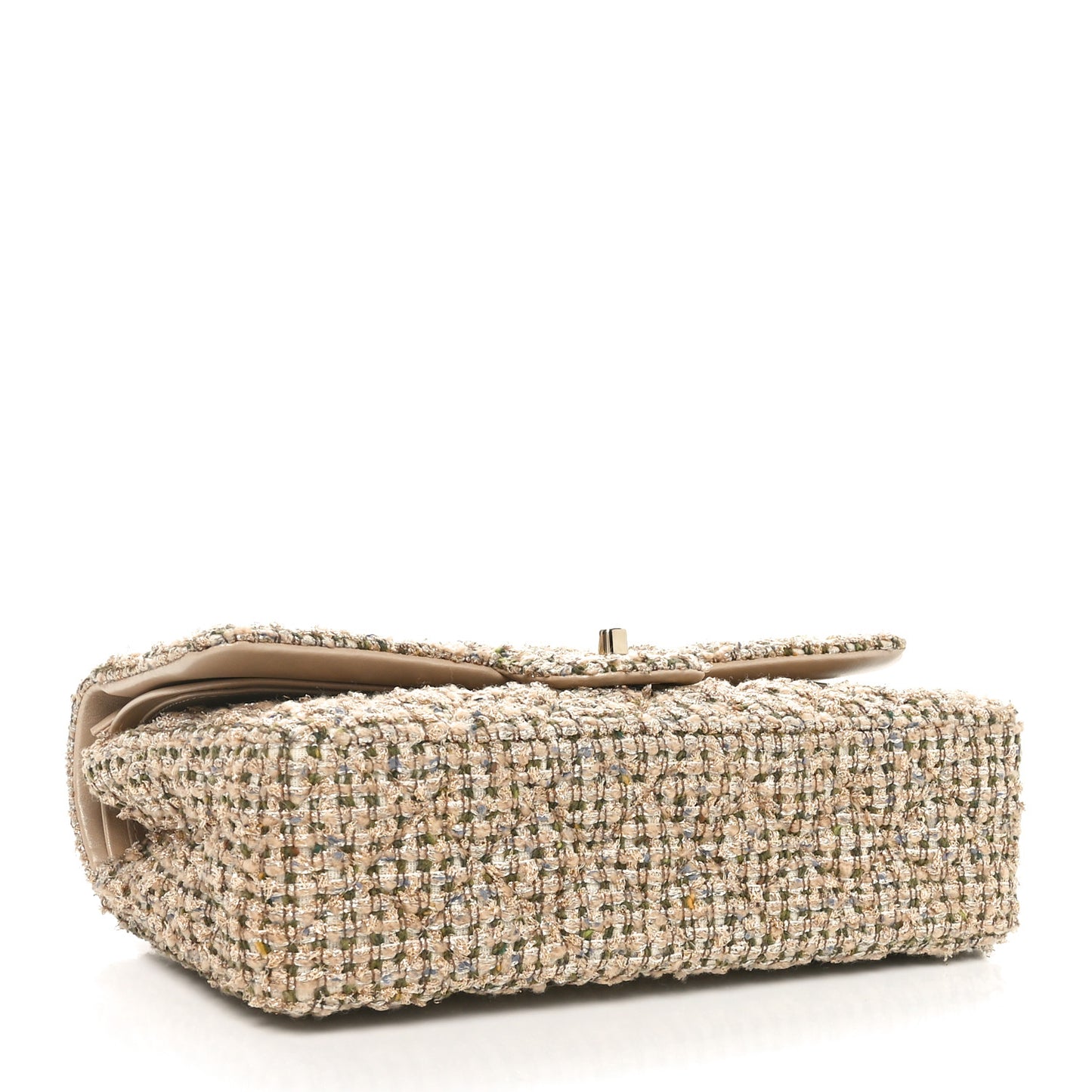 Tweed Quilted Medium Double Flap Beige Gold Multicolor