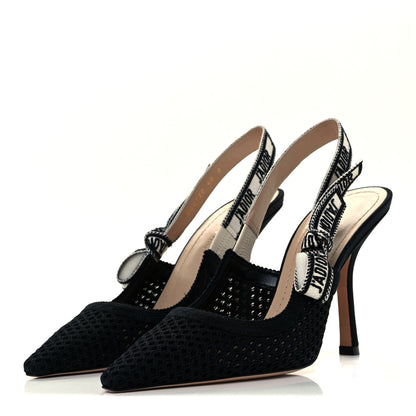 Christian Dior Mesh Fabric Ribbon J'Adior Slingback 100mm Pumps 40 Black 2 of 11