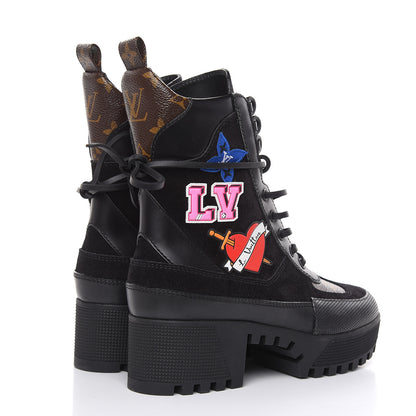 Louis Vuitton Suede Calfskin Monogram LV Black Heart Laureate Platform Desert Boots 37 Black 4 of 8