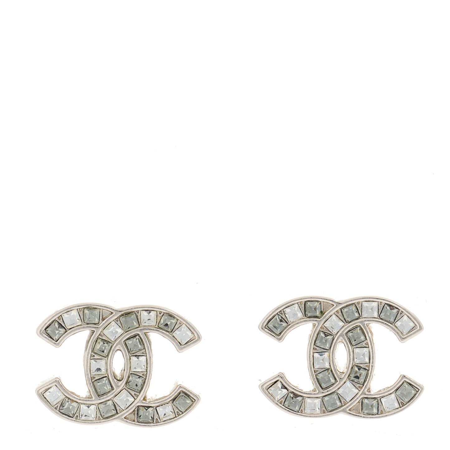 Baguette Crystal CC Earrings Silver Grey