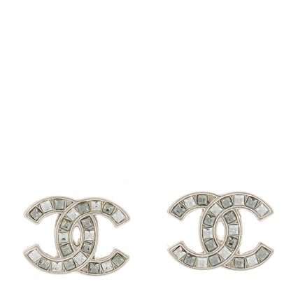 Chanel Baguette Crystal CC Earrings Silver Grey 1 of 5