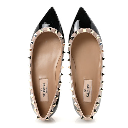 Valentino Garavani Patent Nappa Rockstud Ballerina Flats 35 Black Poudre 2 of 10