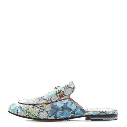 Gucci GG Supreme Monogram Blooms Womens Princetown Slippers 37.5 Beige Blue Navy Hibiscus Red 1 of 9