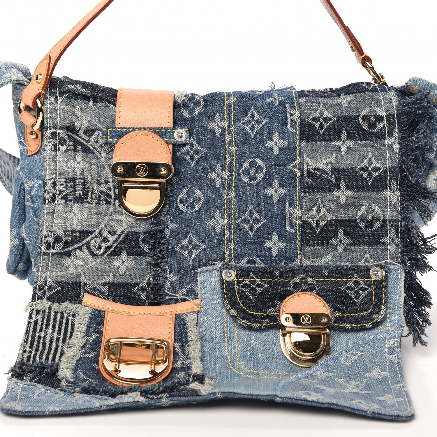 Louis Vuitton Denim Patchwork Posty Messenger Bag Blue 10 of 12