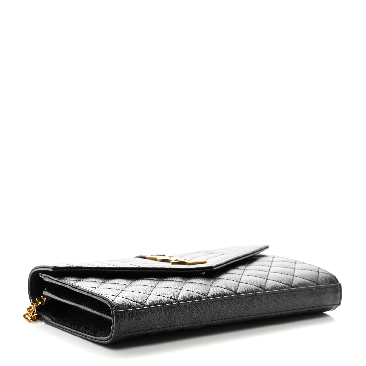 Saint Laurent Grain De Poudre Mixed Matelasse Triquilt Monogram Chain Wallet Black 4 of 10