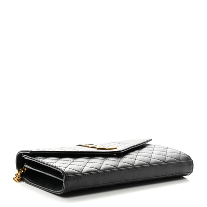 Saint Laurent Grain De Poudre Mixed Matelasse Triquilt Monogram Chain Wallet Black 4 of 10