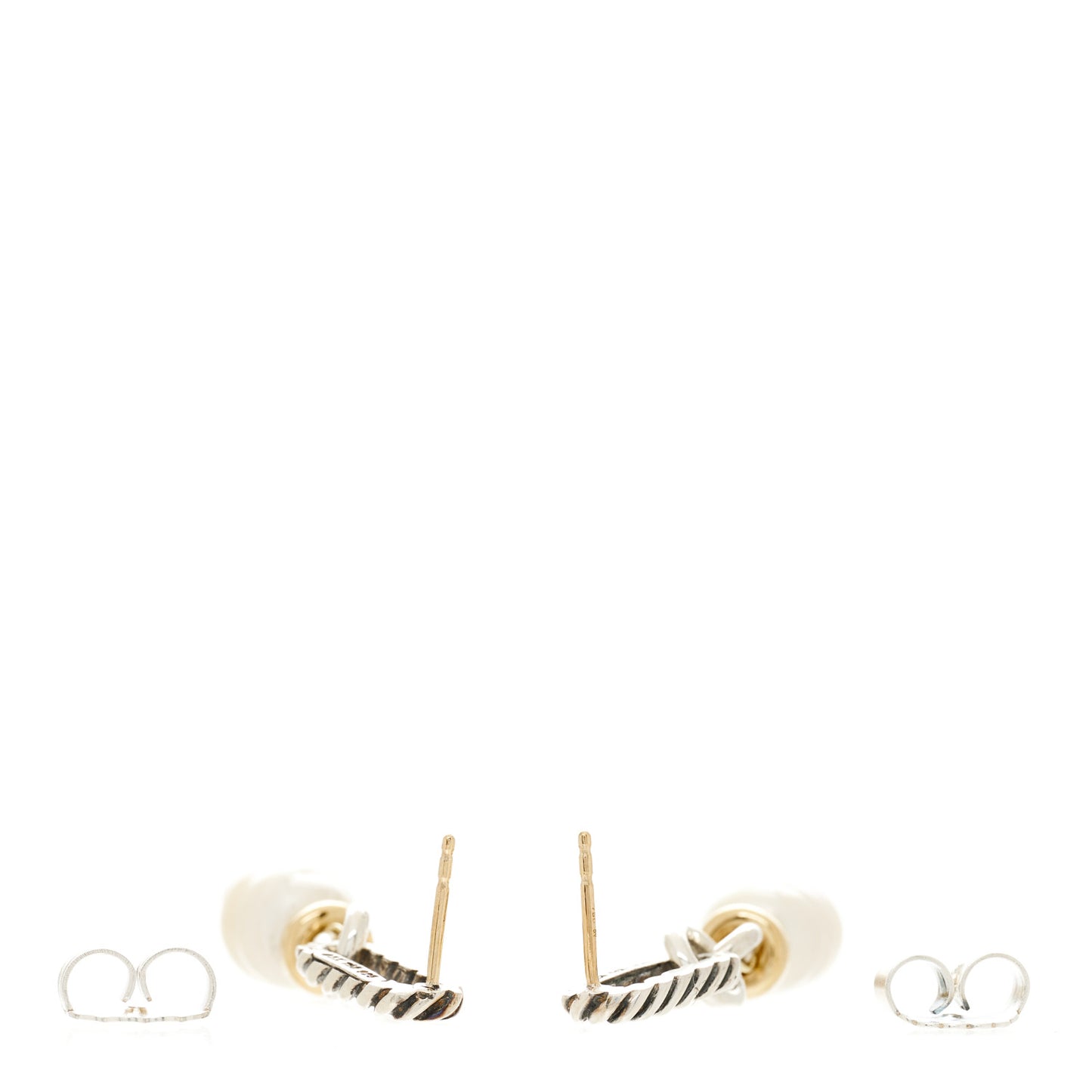 Sterling Silver 18K Yellow Gold Pearl Figaro Drop Earrings