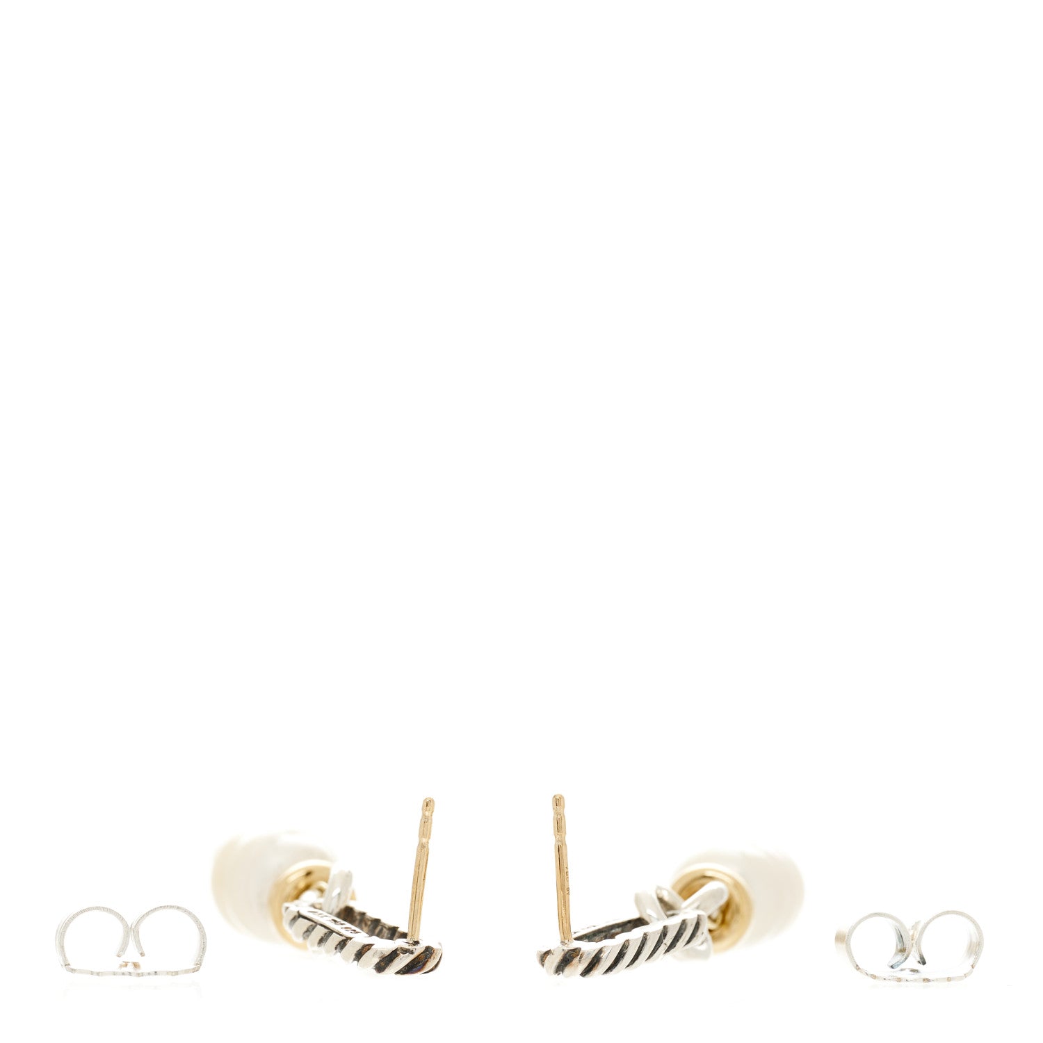 David Yurman Sterling Silver 18K Yellow Gold Pearl Figaro Drop Earrings 3 of 4