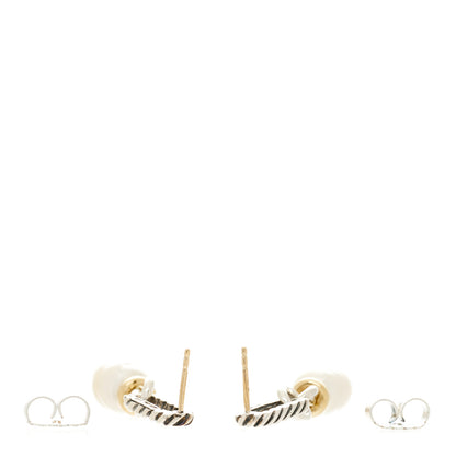 David Yurman Sterling Silver 18K Yellow Gold Pearl Figaro Drop Earrings 3 of 4