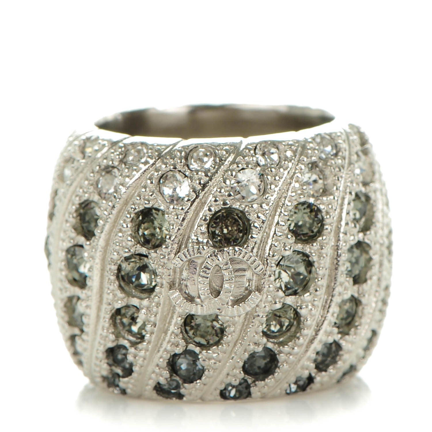 Chanel Crystal CC Ring 6.75 Grey Silver 1 of 5