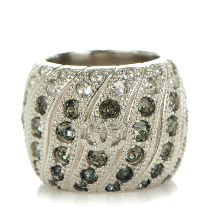 Chanel Crystal CC Ring 6.75 Grey Silver 1 of 5