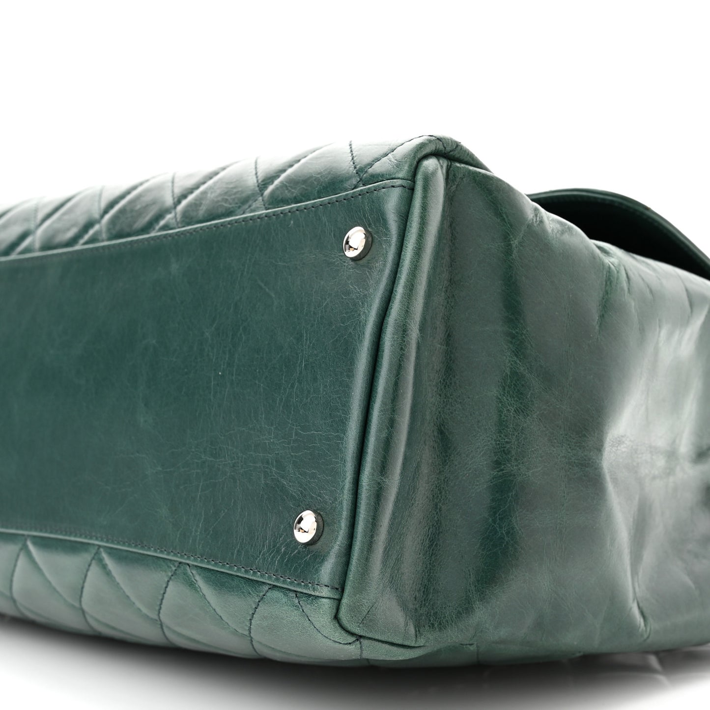 Glazed Calfskin Quilted Large CC Delivery Tote Green