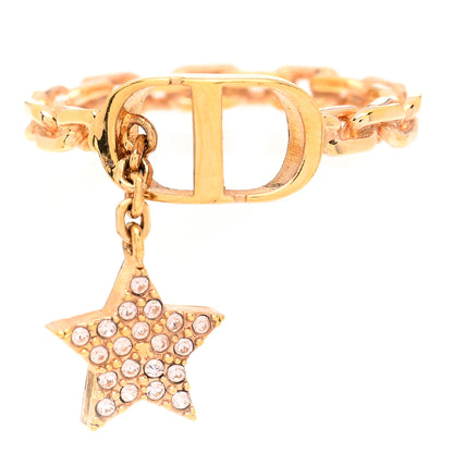 Christian Dior Metal Crystal Star CD Ring M Gold 1 of 6