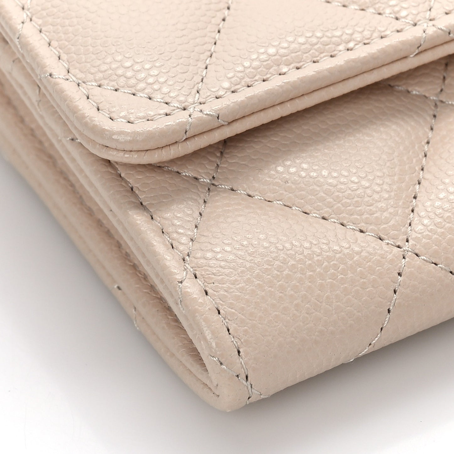 Caviar Pearl Quilted Coco Candy Wallet Beige