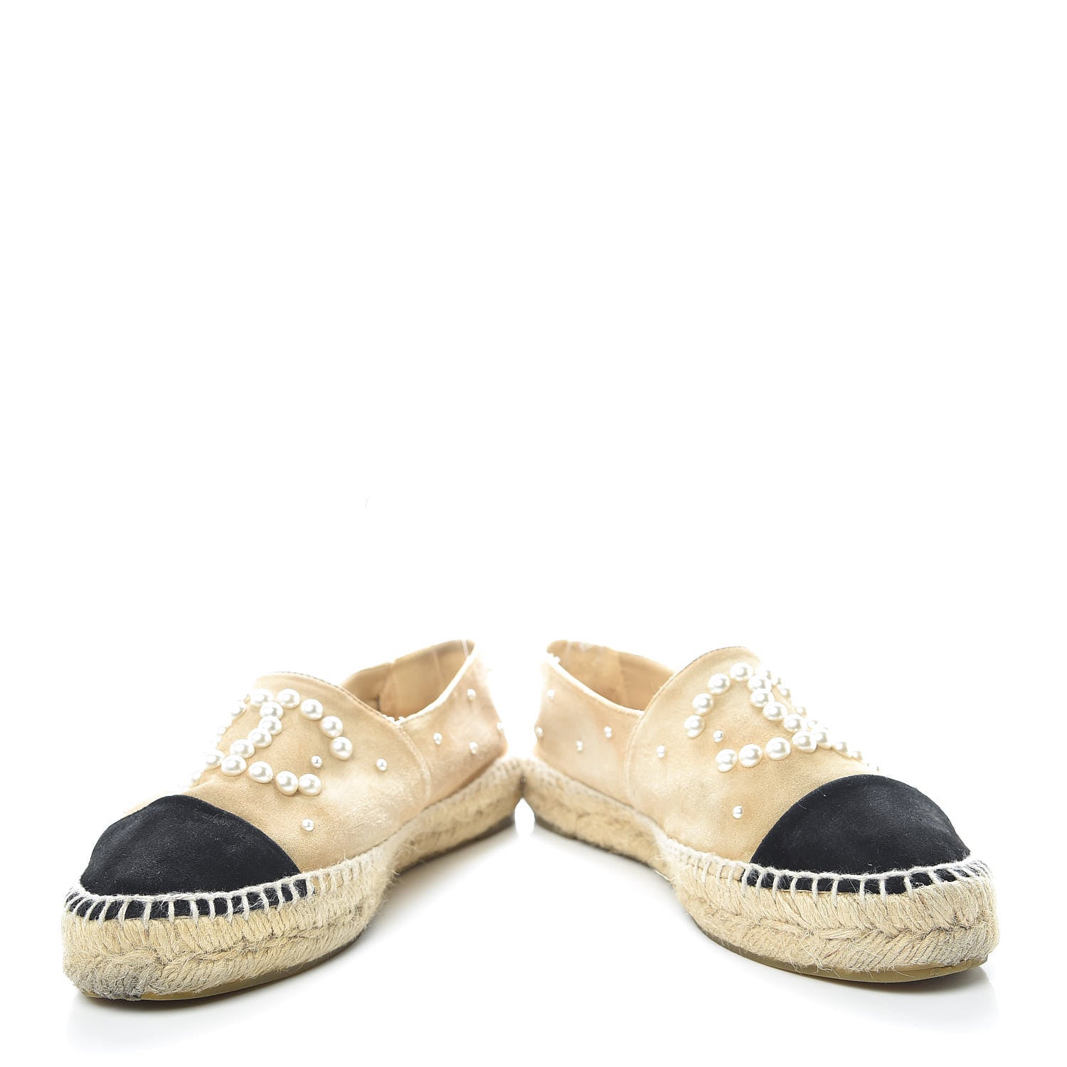Chanel Suede Pearl CC Espadrilles 38 Beige Black 5 of 20