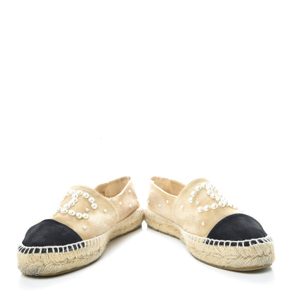 Chanel Suede Pearl CC Espadrilles 38 Beige Black 5 of 20