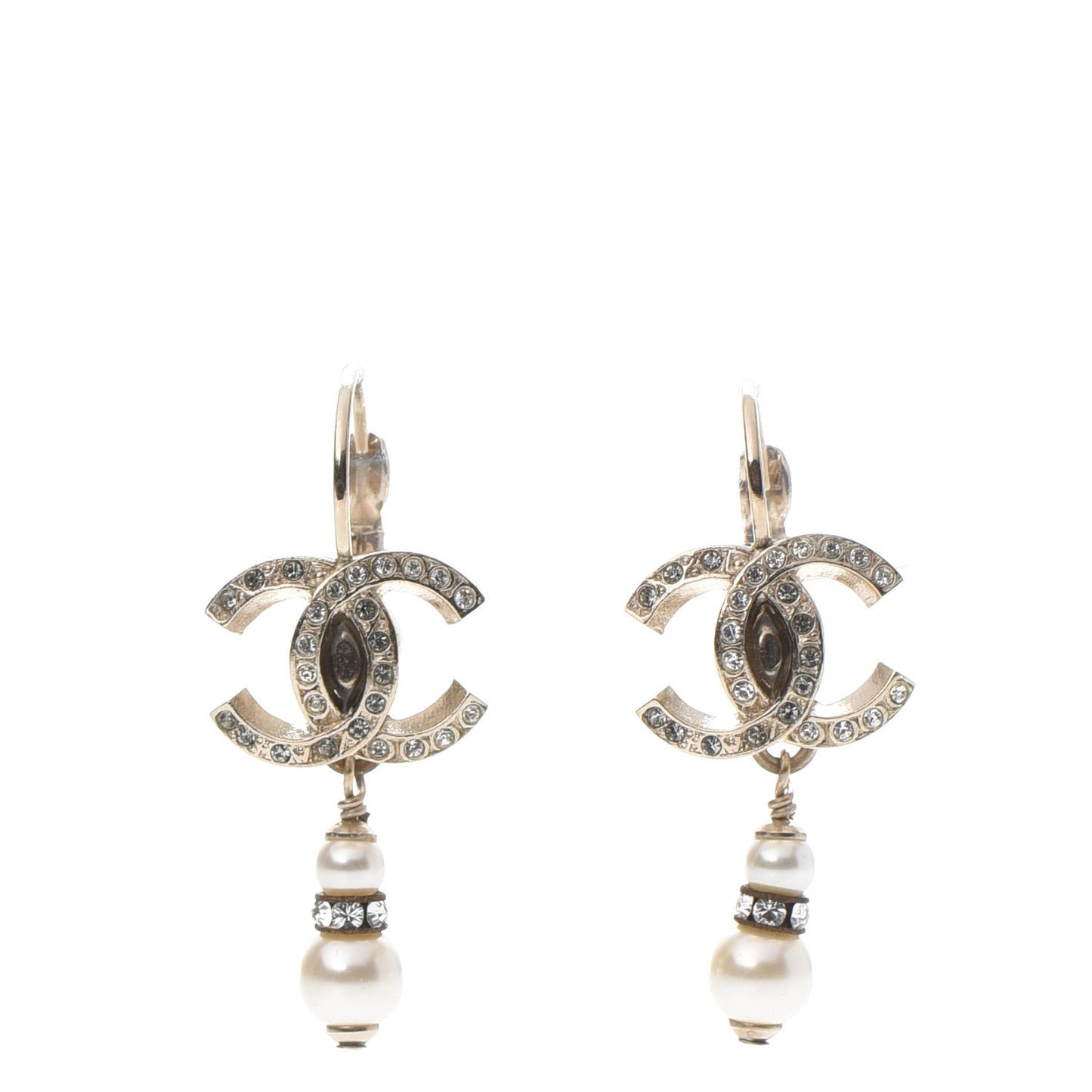 Enamel Crystal Pearl CC Earrings Gold
