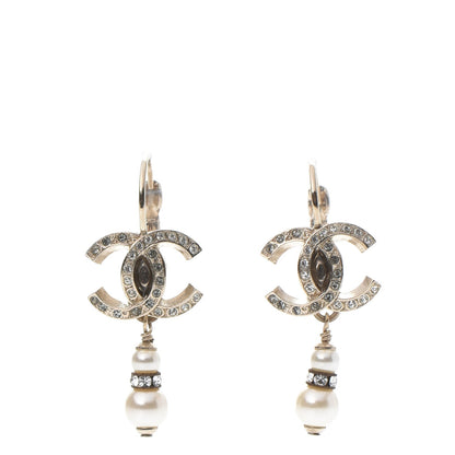 Chanel Enamel Crystal Pearl CC Earrings Gold 1 of 6
