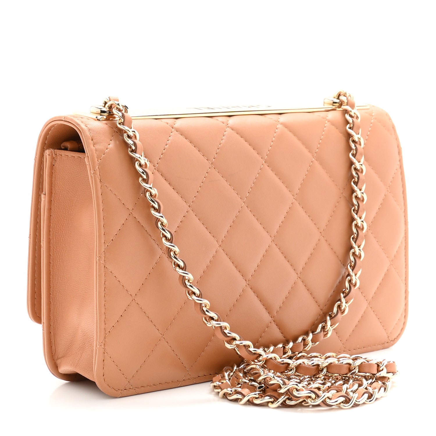 Chanel Lambskin Quilted Trendy CC Wallet On Chain WOC Camel 3 of 12