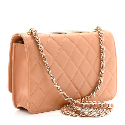 Chanel Lambskin Quilted Trendy CC Wallet On Chain WOC Camel 3 of 12