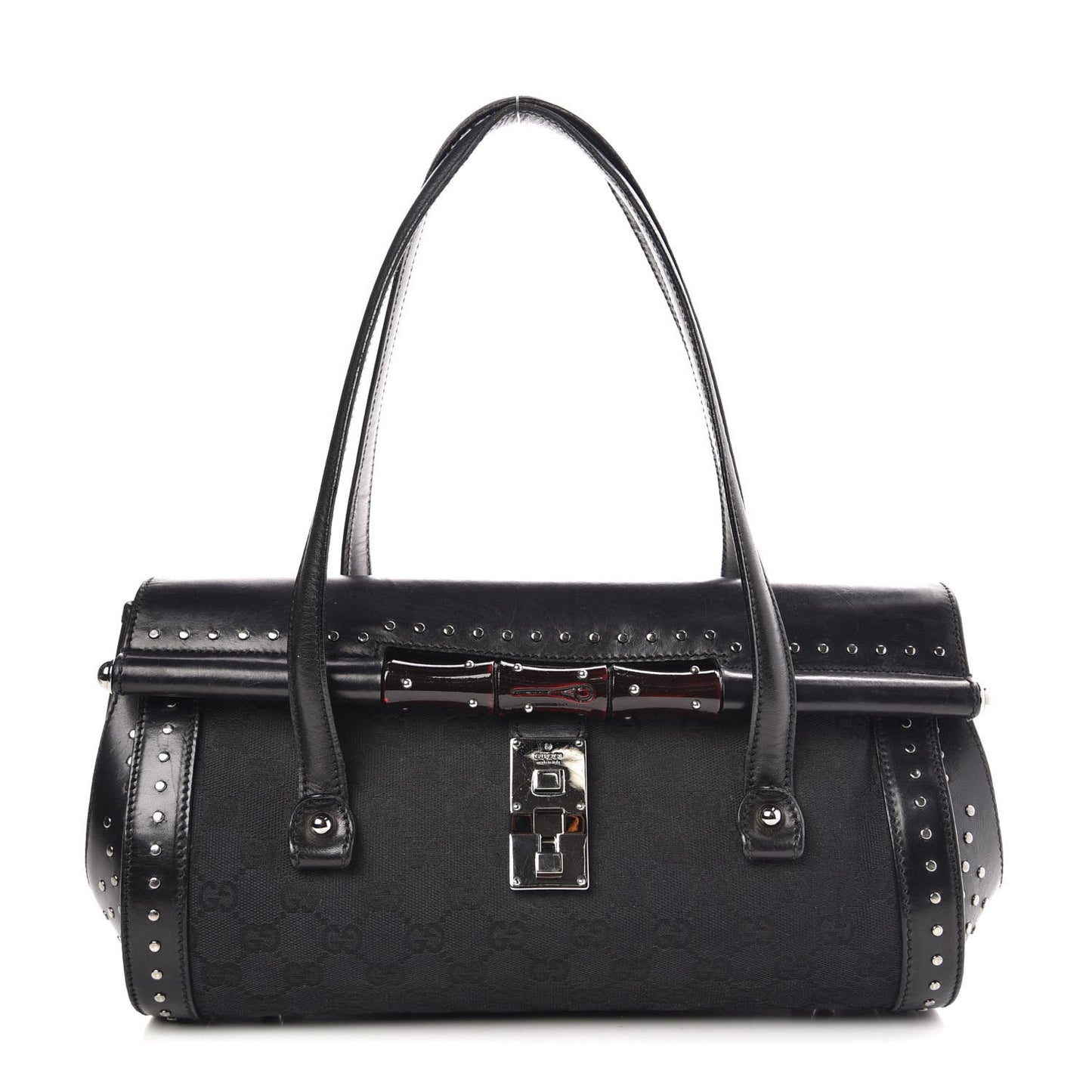 Monogram Studded Bamboo Bullet Satchel Black