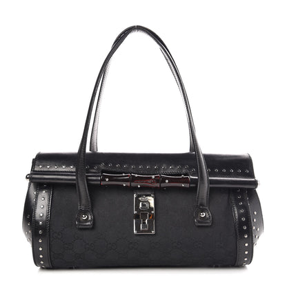 Gucci Monogram Studded Bamboo Bullet Satchel Black 1 of 9
