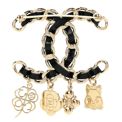 Chanel Lambskin Crystal Chain CC Charms Brooch Black Gold 3 of 4